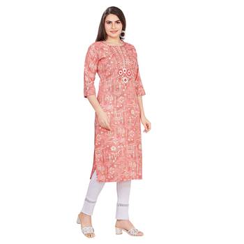 Pink embroidered rayon long-kurtis 4