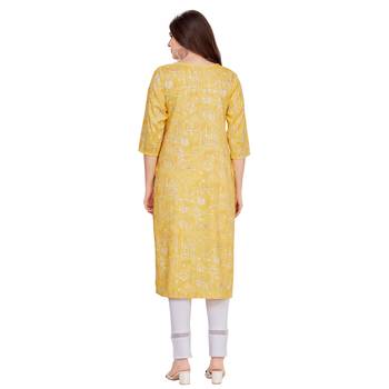 Yellow embroidered rayon long-kurtis 2