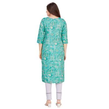 Light-blue embroidered rayon long-kurtis 2