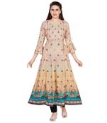 Beige printed rayon long-kurtis