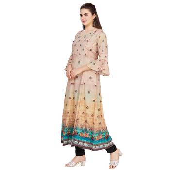 Beige printed rayon long-kurtis 3