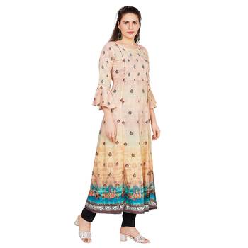Beige printed rayon long-kurtis 4