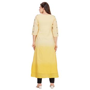 Yellow embroidered rayon long-kurtis 2