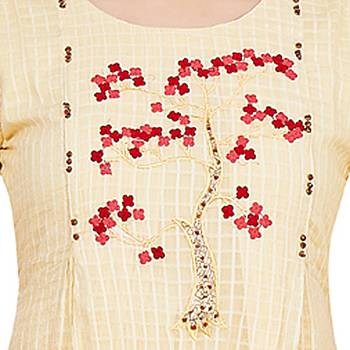 Yellow embroidered rayon long-kurtis 5