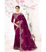 purple embroidered silk blend saree with blouse with blouse