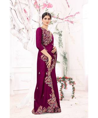 purple embroidered silk blend saree with blouse with blouse 2