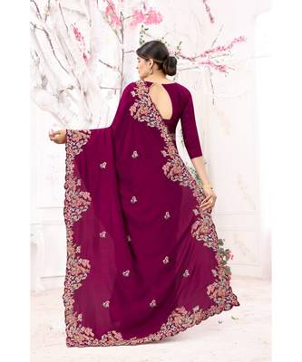 purple embroidered silk blend saree with blouse with blouse 3