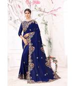 blue embroidered silk blend saree with blouse