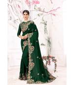 green embroidered silk blend saree with blouse