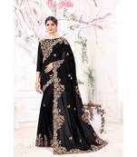 black embroidered silk blend saree with blouse