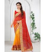 Yellow printed georgette bandhej saree with blouse