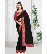 black plain georgette mirror work saree with blouse