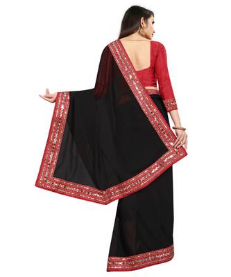 black plain georgette mirror work saree with blouse 2