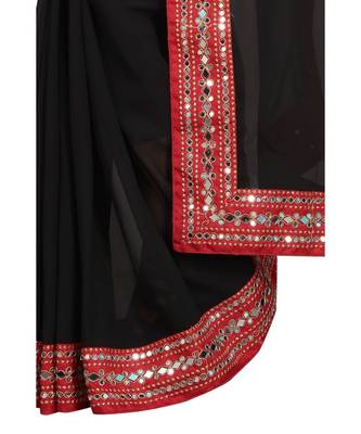 black plain georgette mirror work saree with blouse 3