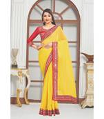 Yellow plain georgette mirror work saree with blouse