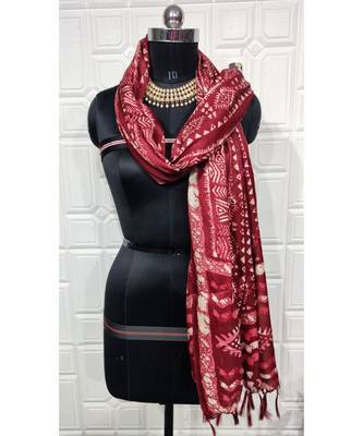 maroon printed cotton kalamkari stole 1