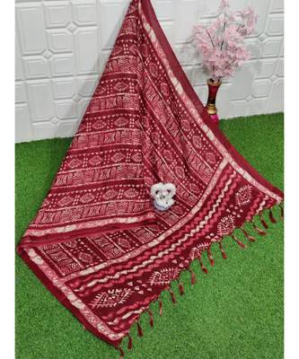maroon printed cotton kalamkari stole 2