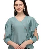 Light Grey Solid Rayon Wrap Women's Western Top