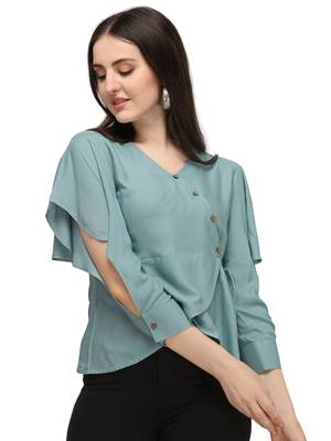 Light Grey Solid Rayon Wrap Women's Western Top 2