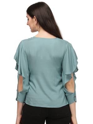 Light Grey Solid Rayon Wrap Women's Western Top 4
