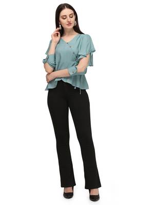 Light Grey Solid Rayon Wrap Women's Western Top 5