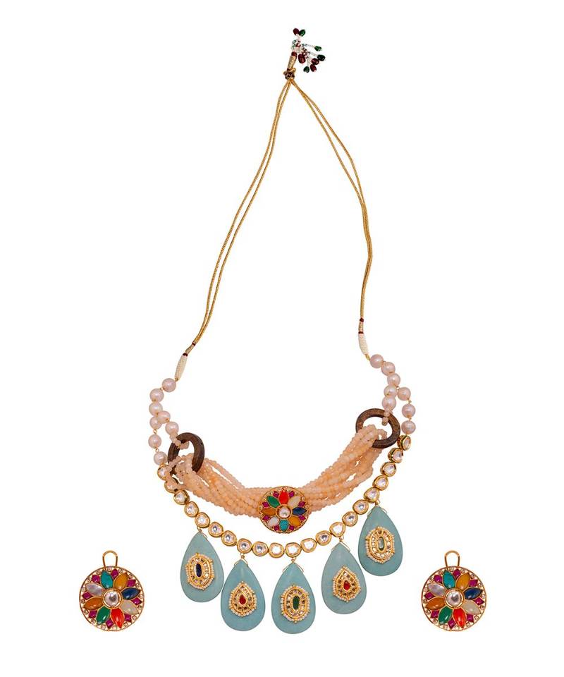 Yellow Gold Blue kundan Jewellery