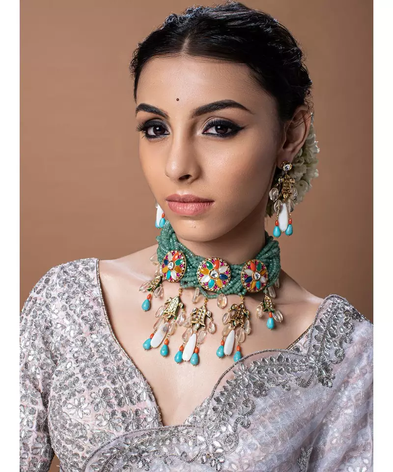 Yellow Gold multicolor kundan Jewellery