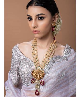 Gold Plated Green Temple Figure Beaded Necklace And Earring Set 1
