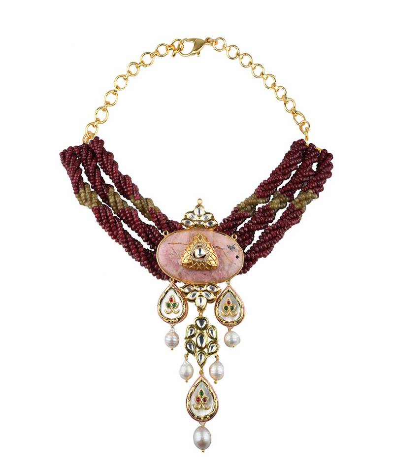 Yellow Gold red kundan Necklaces