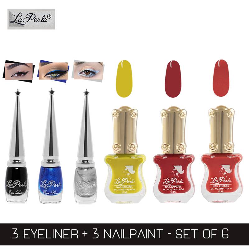 La Perla (LP-BRS-NPELCMB06-844) CH Piano Multicolor Nail Paint and BRS Eyeliner Combo