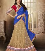 Beige embroidered net semi stitched lehenga