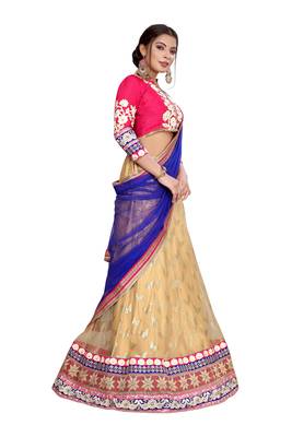 Beige embroidered net semi stitched lehenga 2