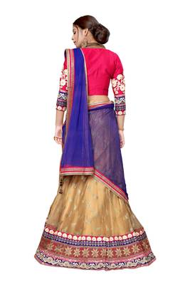 Beige embroidered net semi stitched lehenga 4
