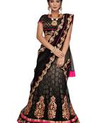 Black embroidered net semi stitched lehenga