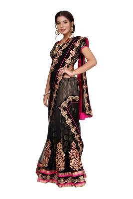 Black embroidered net semi stitched lehenga 2