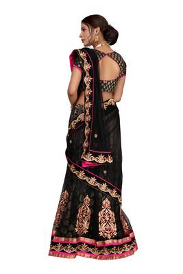 Black embroidered net semi stitched lehenga 4