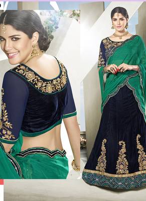 Black embroidered velvet semi stitched lehenga 2