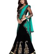 Black embroidered velvet semi stitched lehenga