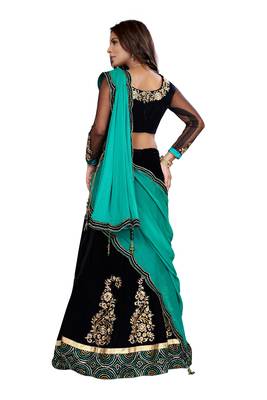 Black embroidered velvet semi stitched lehenga 4