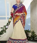 Off-white embroidered net semi stitched lehenga