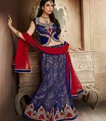 Blue embroidered net semi stitched lehenga