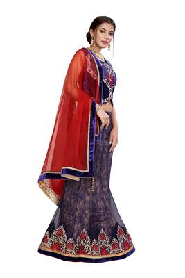 Blue embroidered net semi stitched lehenga 3