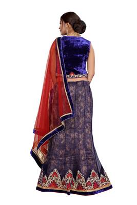 Blue embroidered net semi stitched lehenga 4