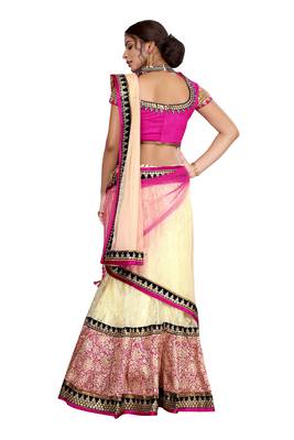 Beige embroidered net semi stitched lehenga 4
