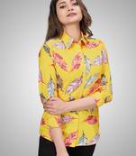 Women's Yellow Cotton Printed Regular Shirt