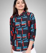 Women's Blue Cotton Printed Regular Shirt