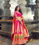 Rani Pink Embroidered Silk Semi Stiched Lehenga