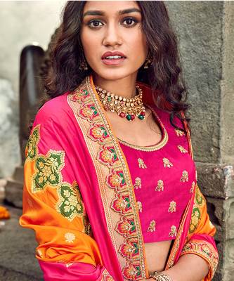 Rani Pink Embroidered Silk Semi Stiched Lehenga 2