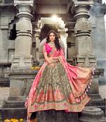 Beige and Pink Heavy Embroidered Designer Lehenga 
