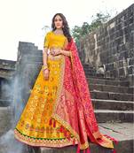 Yellow and Pink Heavy Embroidered Designer Lehenga 